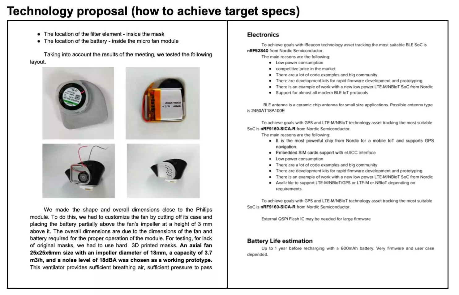 Technology proposal (how to achieve target specs)